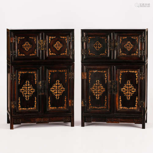 CHINESE ROSEWOOD MINIATURE CABINET, PAIR