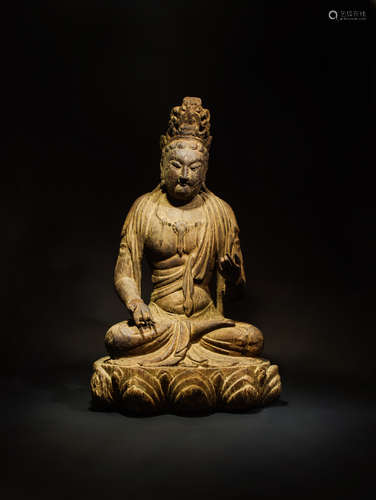 CHINESE POLYCHROME WOODEN FIGURE OF GUANYIN