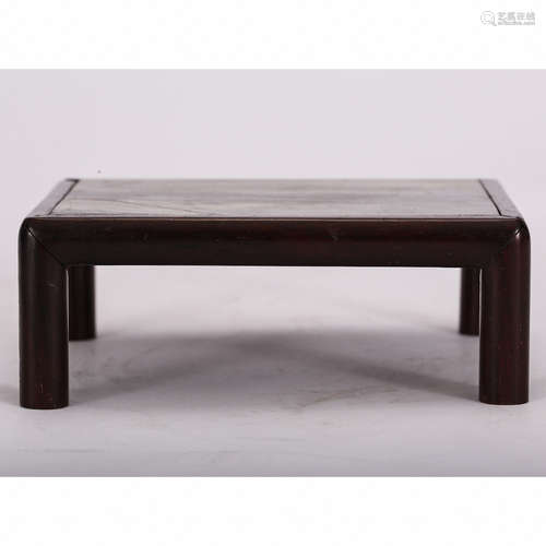 CHINESE HARDWOOD TEA TABLE WITH MARBLE PLAQUE