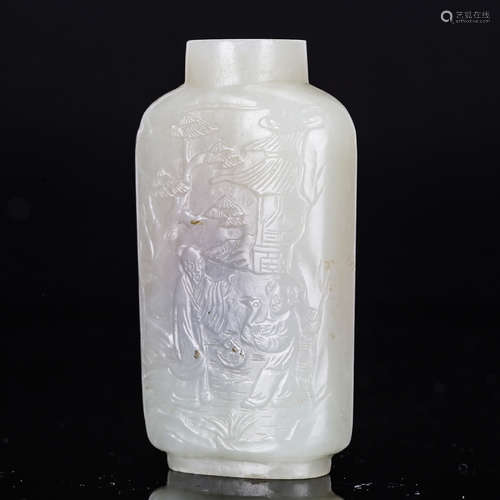 CHINESE WHITE JADE CARVED SNUFF BOTTLE