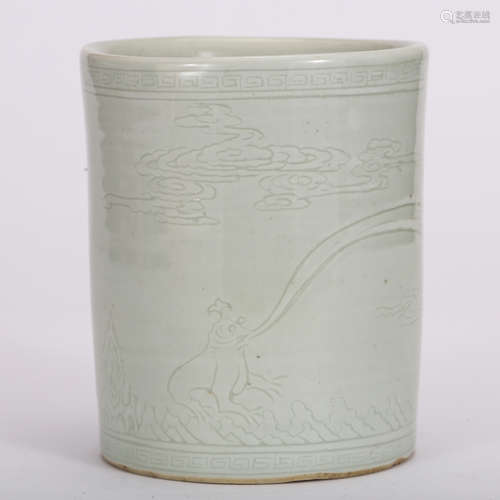 CHINESE CELADON GLAZED PORCELAIN BRUSH POT