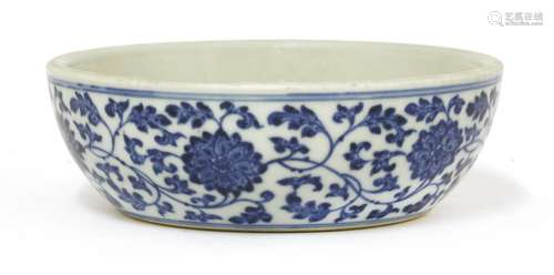 A Chinese blue and white bowl, Qianlong (1736-1795), of circular form with thickly potted body, ...