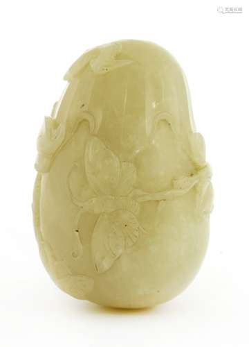 A Chinese jade snuff bottle,  Qing dynasty (1644-1911), of gourd form, carved in relief with ...