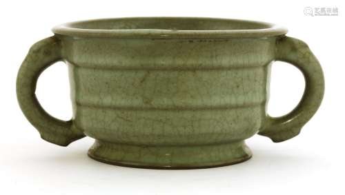 A Chinese ge-type celadon censer, Ming dynasty (1368-1644), of circular form with an everted mouth ...