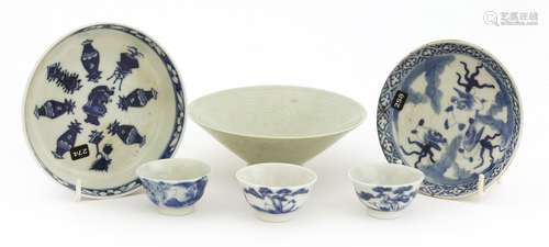 A collection of Chinese porcelain, 18th century and later, comprising a collection of three blue ...