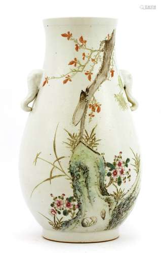 A Chinese famille rose vase, Republic period (1912-1949), of archaic form painted with a cicada on ...