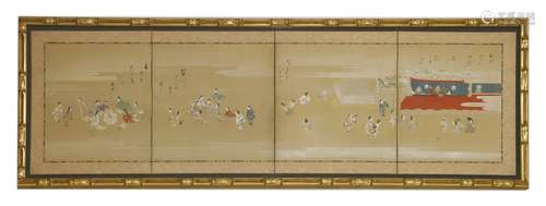 Two Japanese hand scrolls, early 20th century, each painted with children at play with traditional ...