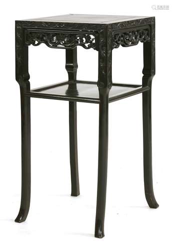 A Chinese vase stand, 19th century, the square top above a pierced apron carved with scrolling ...