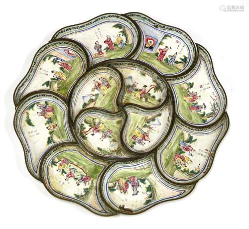 A set of Chinese Canton enamelled sweetmeat dishes, 18th/19th century, painted with figures and ...