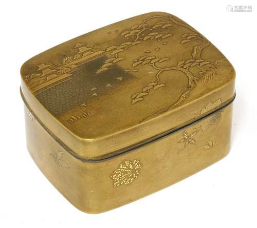 A Japanese lacquered box, 19th century, of rectangular form with rounded corners delicately ...