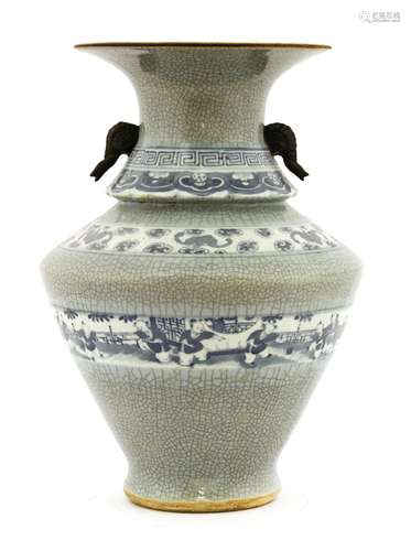 A Chinese blue and white vase, Daoguang (1821-1850), of baluster form with splayed mouth and foot, ...