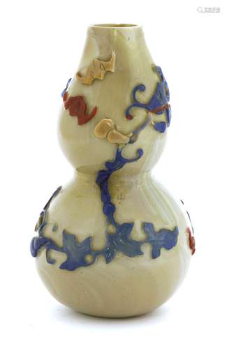 A Chinese Peking glass double gourd vase, Qing dynasty (1644-1911), decorated with overlaid gourds ...