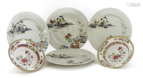 A collection of Chinese famille rose dishes, Qianlong (1736-1795), comprising four dishes painted ...