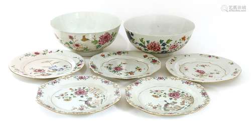 A collection of Chinese famille rose dishes, Qianlong (1736-1795), comprising: a pair of lobed ...