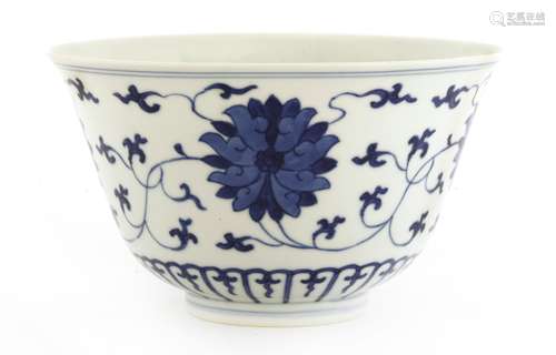 A Chinese blue and white bowl, Tongzhi (1862-1874), of bell shape with a splayed mouth on a ...