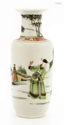 A Chinese wucai vase, Kangxi (1662-1722), painted with a scholar playing Touhu in a garden, the ...