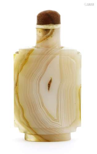 A Chinese agate snuff bottle, early 20th century, of plain shaped rectangular form, with a ...