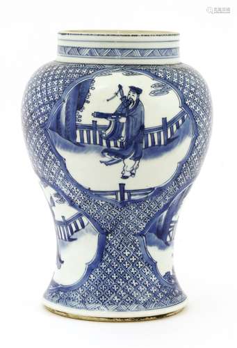 A Chinese blue and white vase, Kangxi (1662-1722), of baluster form, painted with Lü Dongbin, Li ...