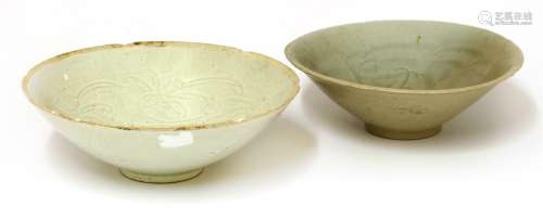 Two Chinese qingbai ware bowls, Song Dynasty (960-1279), both with a lobed rim, one incised with ...