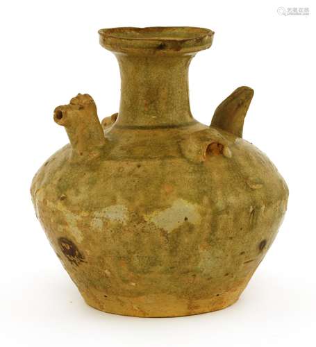 A Chinese earthenware ewer, probably Eastern Jin dynasty (317-420), of baluster form with a ...