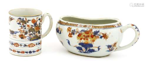 Two pieces of Chinese Imari, 18th century, comprising a mug painted with birds and flowers, 10.5cm ...