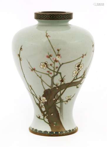 A Japanese cloisonné vase, early 20th century, with a tall rounded shoulder on a tapering splayed ...