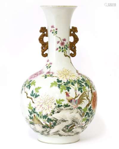 A Chinese famille rose vase, Qing dynasty (1644-1911), of globular form with flared mouth, painted ...