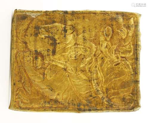 A Chinese gold plaque, of a tiger wresting with a doe, tested as approximately 18ct gold, 6.7 x ...