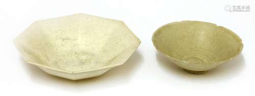 Two Chinese qingbai ware dishes, Southern Song/Yuan dynasty, one of octagonal form moulded with ...
