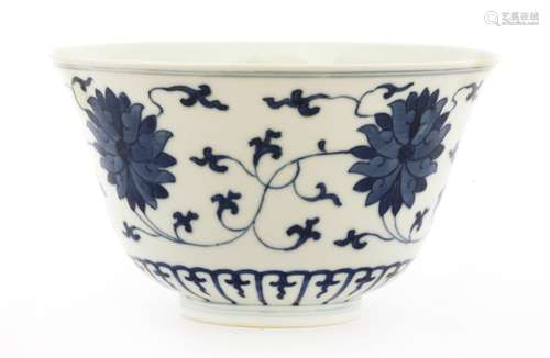 A Chinese blue and white bowl, Tongzhi (1862-1874), of bell shape with a splayed mouth on a ...