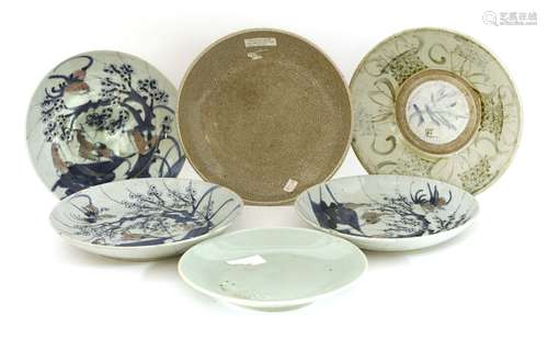 A collection of Chinese plates, 19th-20th century, comprising three painted with birds and flowers, ...