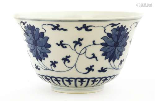 A Chinese blue and white bowl, Tongzhi (1862-1874), of bell shape with a splayed mouth on a ...