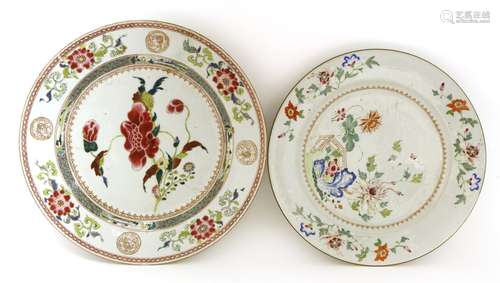 Two Chinese famille rose plates, Qianlong (1736-1795), painted with flowers, 35 and 39.2cm diameter ...