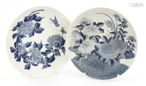 Two Japanese blue and white dishes, 19th century, in Nabeshima style, each of circular form on a ...