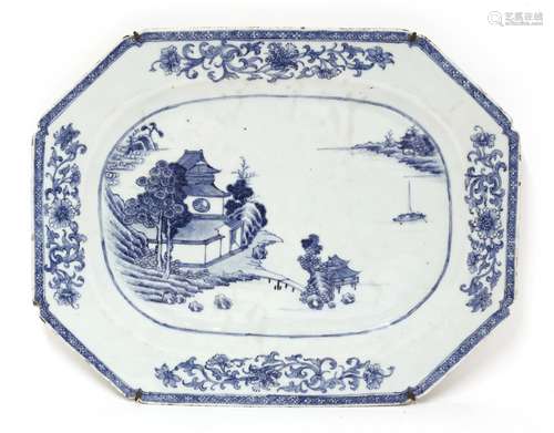 A Chinese export blue and white meat dish,  Qianlong (1736-1795), of octagonal shape, painted with ...