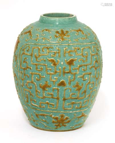 A Chinese vase, decorated with chilong in the shape of archaic key frets, surrounded by scrolling ...