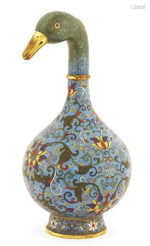 A Chinese cloisonné vase, of globular form on a raised foot, enamelled with scrolling lotus, the ...