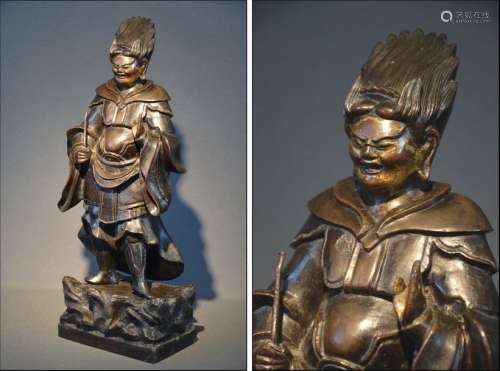Statue en bronze de gardien de temple, Japon, XIXè...