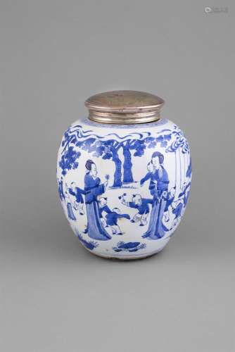 A BLUE AND WHITE JAR AND COVER, Kangxi (1662 - 1722), of ovoid form, painted in vivid blue with
