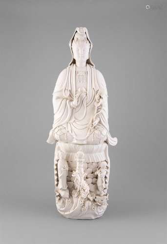 A LARGE DECORATIVE MODEL OF A SEATED GUANYIN, modern, in traditional form, with elevator
