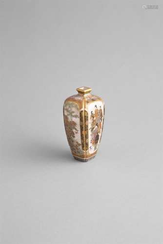 A SATSUMA SQUARED OVIFORM VASE, Meiji Period (1868 - 1912), each with small lipped rim, flattened
