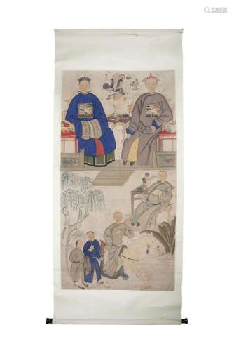 CHINESE SCHOOL (LATE 19TH CENTURY)Ancestor painting depicting figures of the sixth civil rank,Ink