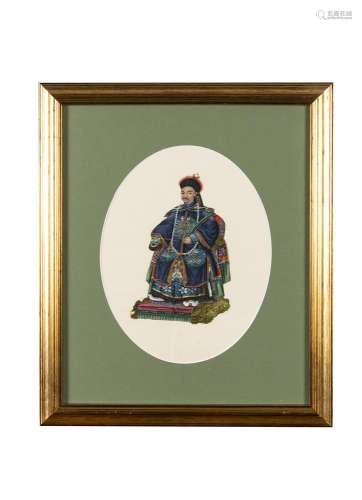 CHINESE SCHOOL (19TH CENTURY) Portrait of an Emperor and EmpressA pair, gouache on paper, the oval