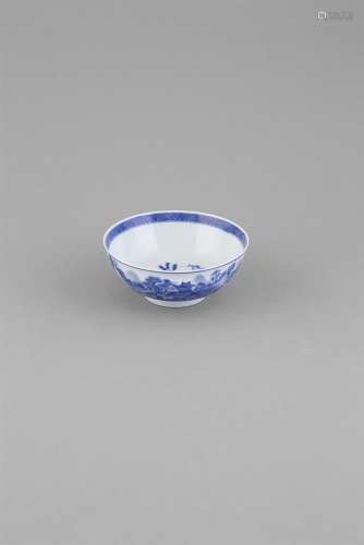 A BLUE AND WHITE LANDSCAPE BOWL, Qianlong (1736-1795), painted in a vivid blue with a mountain and