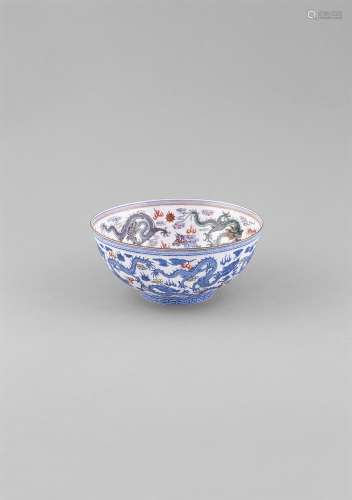 A BLUE AND WHITE ENAMEL EGGSHELL BOWL, probably Republican Period, (1912-1949) of deep circular