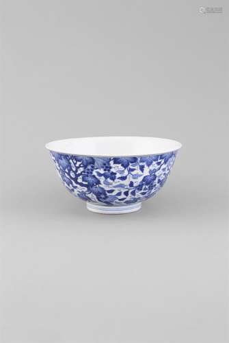 A BLUE AND WHITE 'SQUIRREL AND GRAPE' BOWL, Qinglong (1736-1795) the deep rounded sides rising to an