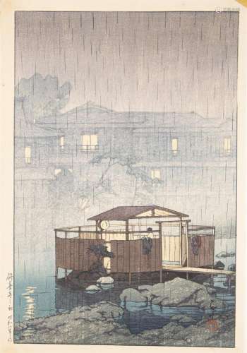 HASUI KAWASE 川瀬巴水（1883-1957） The rain in Shuzen-temple, 1933Coloured woodblock, 36x24cmSigned to