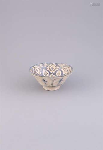 A SULTANABAD BLUE AND BLACK GLAZED BOWL, c.12-14th century, of conical shape, the interior decorated