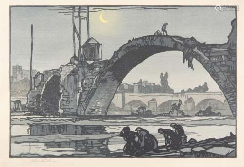 Urushibara Mokuchu (1888-1953)River BridgeWoodblock print 24.5x36cm; Together withAfter Katsushika