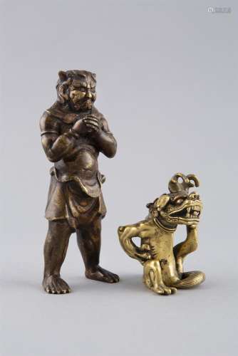 A GILT BRONZE FIGURE OF A STANDING ONI, Edo Period (1603 - 1868); together with a 19th century